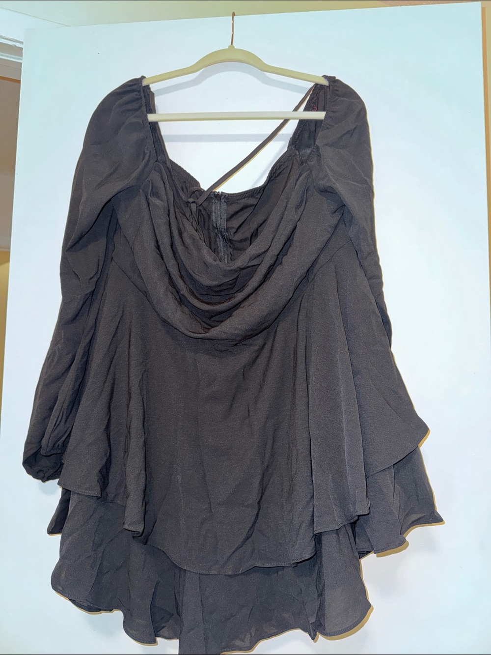 SHEIN Black Layered Long Sleeve Cowl Neck Dress